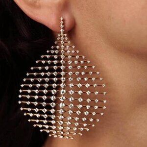 *NWOT* EXQUISITE & DELICATE RHINESTONE STUDDED ARABESQUE LONG GOLDEN EARRINGS 64